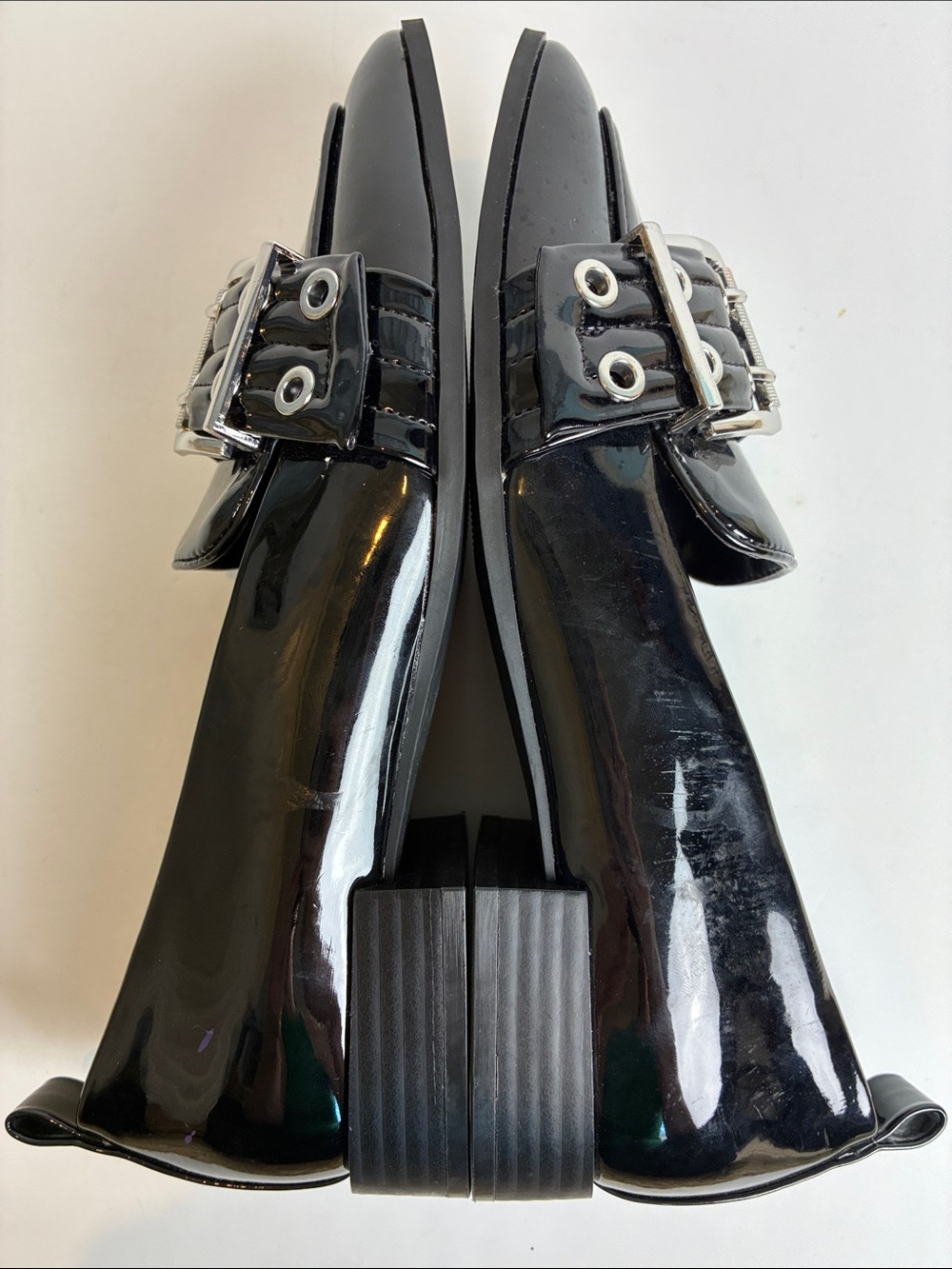 Mix No. 6 Piercie Black Patent Leather Loafer Shoes Metallic Grommet Buckle 7.5 - Picture 9 of 14